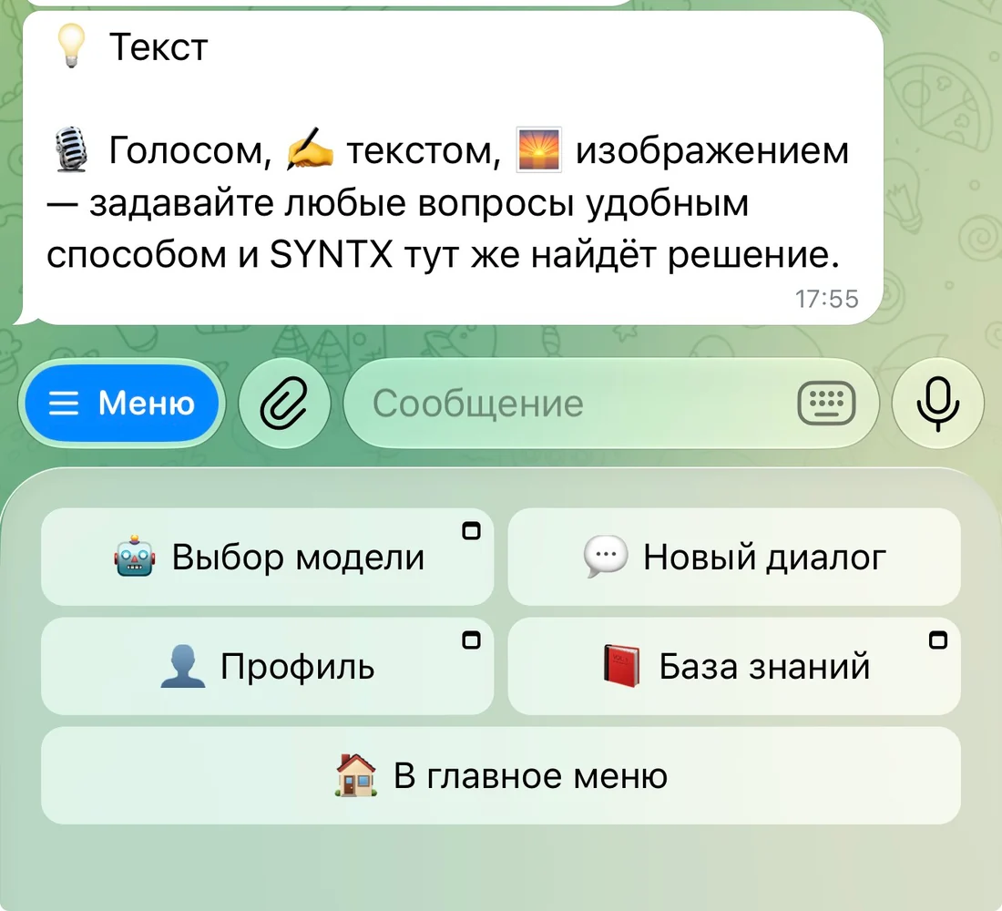 Интерфейс SYNTX с кнопкой Выбор модели