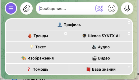 Главное меню SYNTX.AI с кнопкой Видео